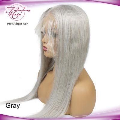 Inexpensive Long Silver Gray Colour Lace Front Human Hair Wigs