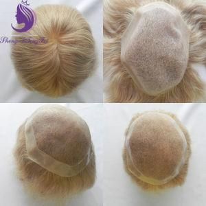 #22 Light Blond Human Hair Mono with PU Around Men&prime;s Toupee