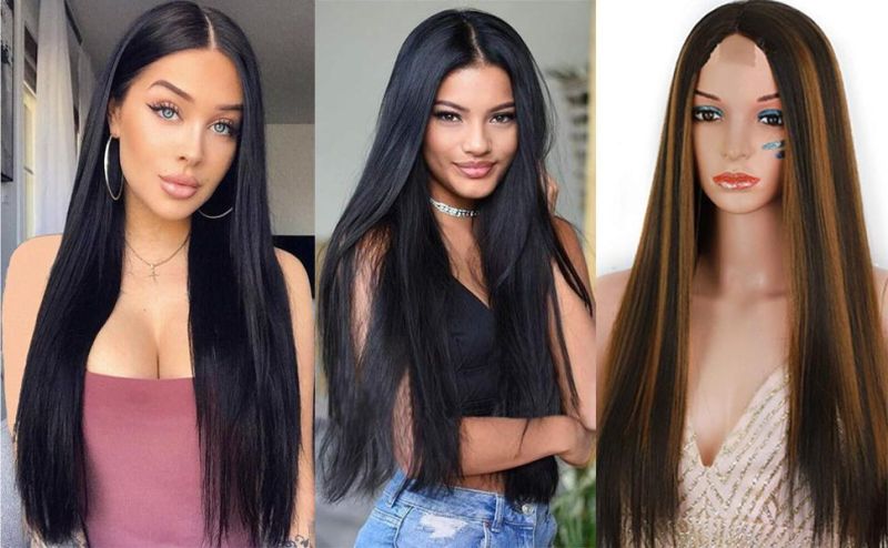 Black Wig for Women Glueless Small Lace Front Wig Premium Synthetic Straight Wigs with Middle Part Natural Long Black Wig