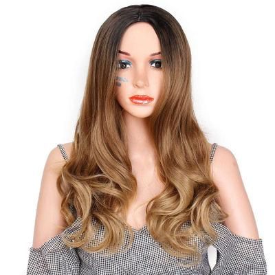 24inch Ombre Brown Synthetic Long Body Wavy Wigs for Women Water Wave Human Hair