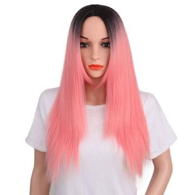 24 Inch Pink Gradient Long Straight Wig Heat Resistant Synthetic Fiber Wigs for Women