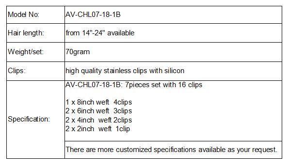 Brazilian Hair Extension Clip in Human Hair Extension 18inch 7PCS for Full Head (AV-CHL07-18-2)