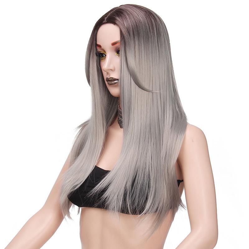 Premium Grey 24inch High Quality Synthetic Long Straight Wigs for Women