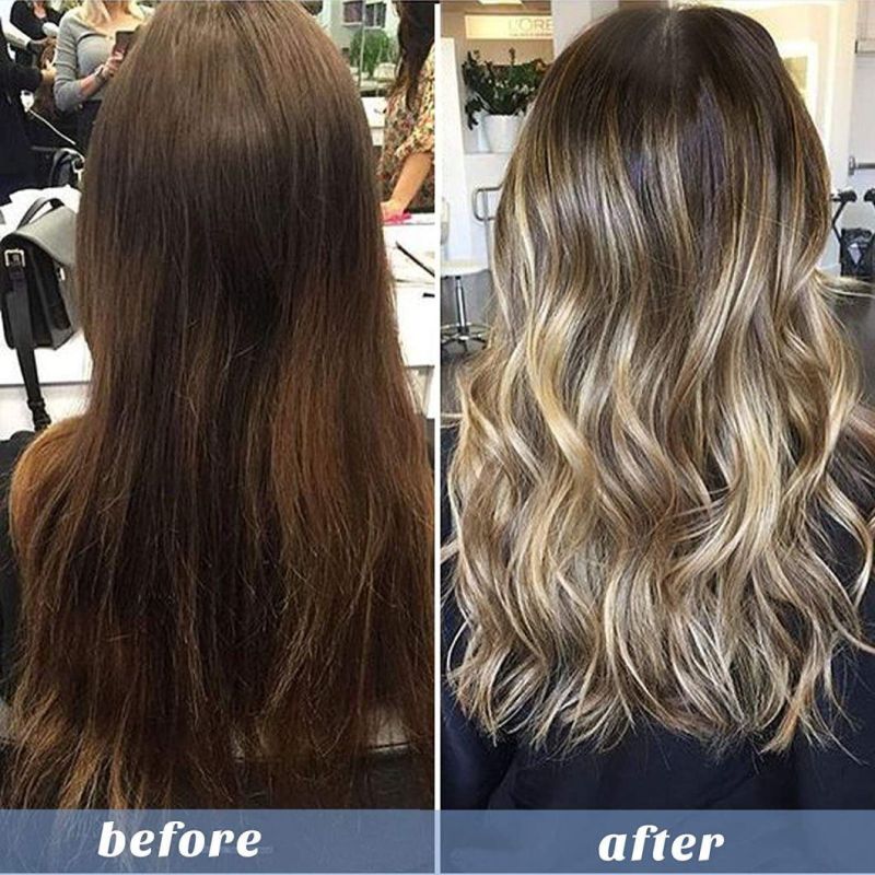Hair Extensions Human Hair Chocolate Brown to Honey Blonde 12 Inch Natural Hairpiece Hidden Crown Hair Extensions with Transparent Fish Line