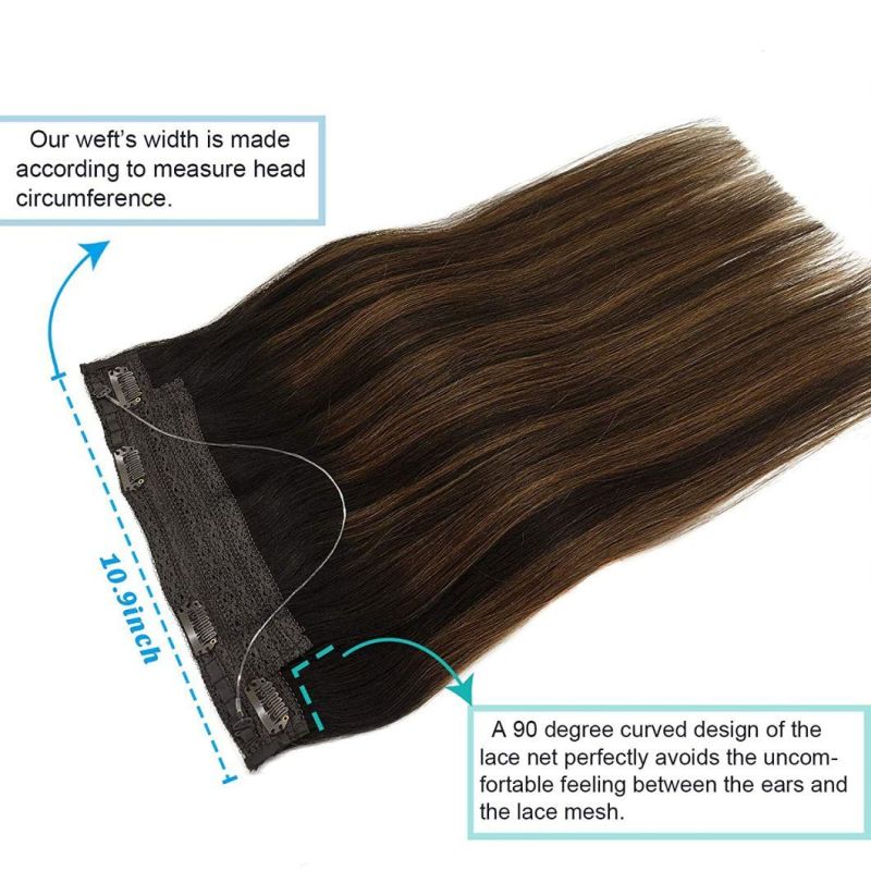Hair Extensions Dark Brown to Chestnut Brown 12 Inch Natural Real Hair Extensions Hidden Crown Wire Hair Extensions with Invisible Fish Line Straight
