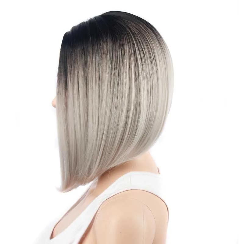 14inch Ombre Grey Straight Bob Wigs Synthetic Short Wigs Hair Products