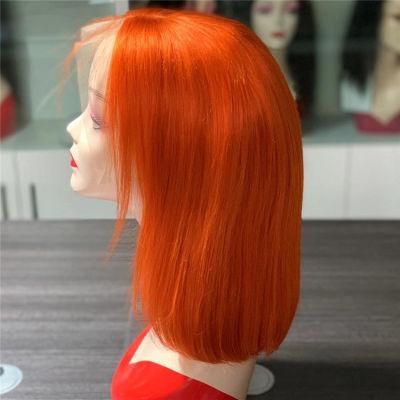 Factory Price Brazilian Human Hair Frontal Lace Bob Wig in Orange Color Straight