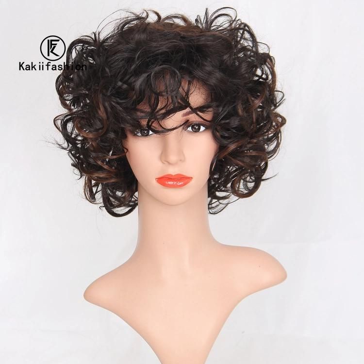 Kakiifahion Hair China Wig Factory Mix Brown Curly Short Synthetic Wig