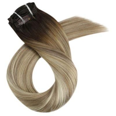 Clip in Hair Extensions 10-24 Inch Machine Remy Human Hair Brazilian Doule Weft Full Head Set Straight 7PCS 100g (10Inch Color 3-12-613)