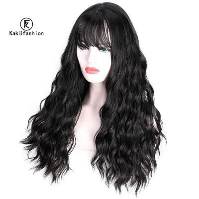 Natural Body Wave Long Hair Wigs Wholesale Factory Price Synthetic Wigs Black Hair Wigs with Bangs