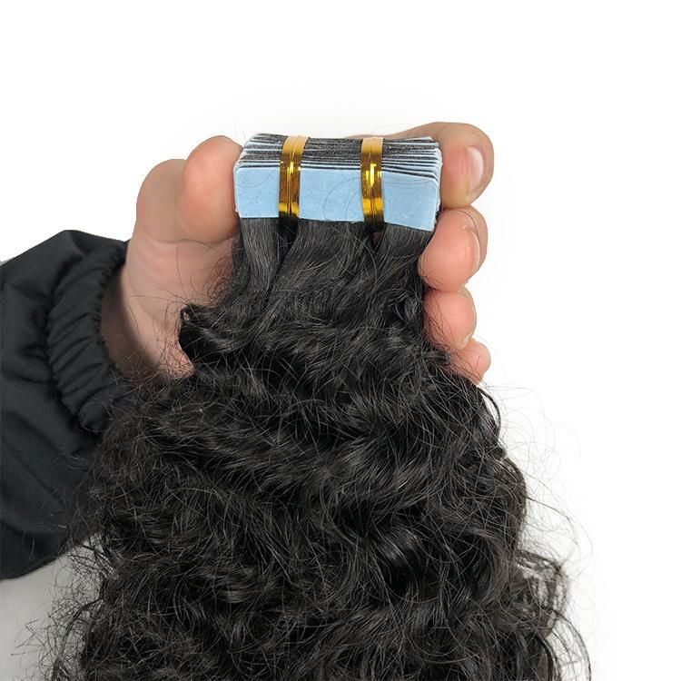Wholesale Double Drawn Kinky Curly Remy Virgin Brazilian Tape in Human Hair Extensions