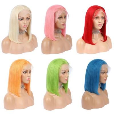 Kbeth Colored Human Hair Wigs for Black Women 2021 Summer Fashion 100% Virgin Remy Colorful Straight Short Bob 10 Inch Lace Frontal Wig Vendors
