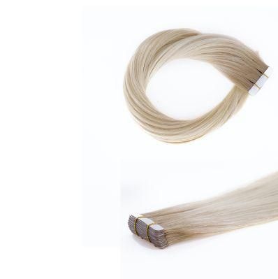 Tape in 100% Human Balayage Blonde Color Omber Skin Weft Machine Remy Hair Extensions