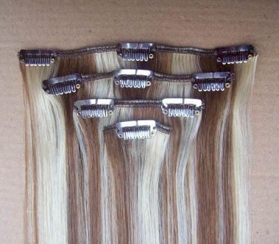 100% Virgin Hair Brazilian Hair Extension Clip in Human Hair Extension Clip in Sets 4PCS for Full Head (AV-CH60-8-613)