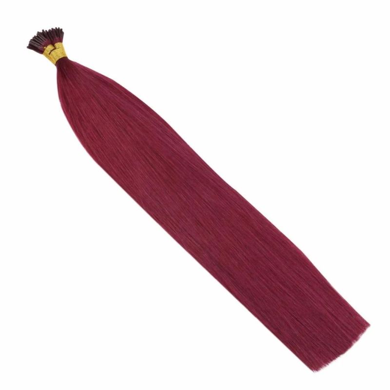 24inch #Burgundy I Tip Human Hair Extensions-100% Remy Hair Extensions Stick Tip Hair Extensions Human Hair 50g/Pack