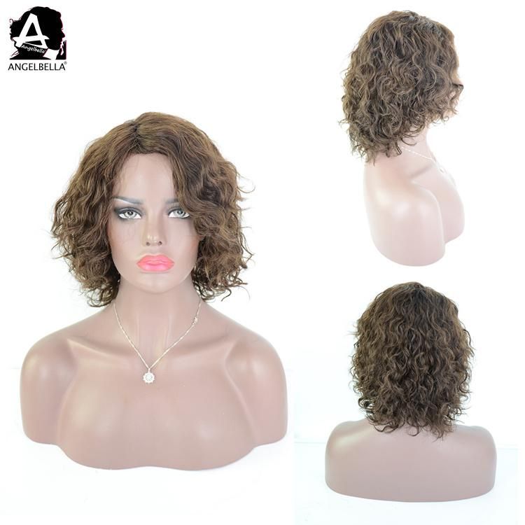 Angelbella Machine Made Short Hair Curly Wigs Virgin Human Hair Wig for Black Women