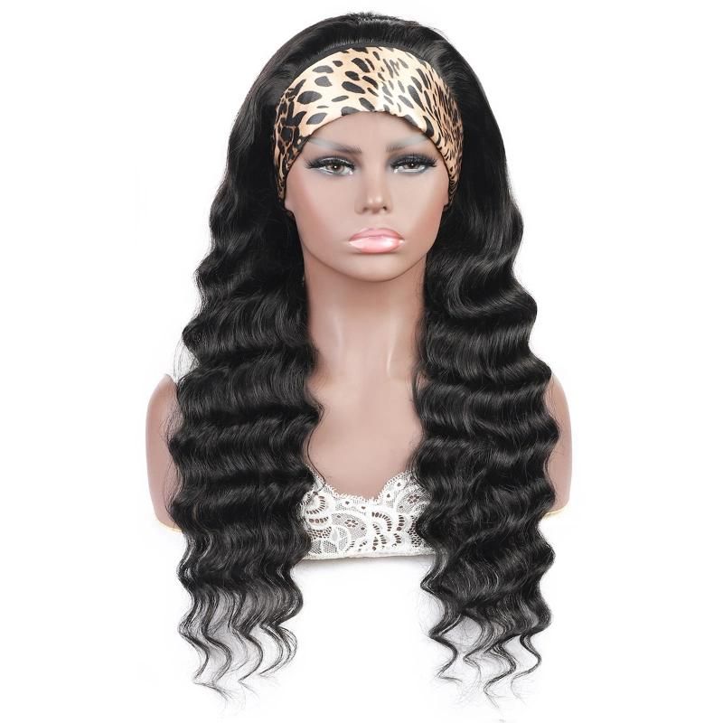 China Hair Factory Remy Human Hair Wig with Headband Cheap Loose Deep Wigs