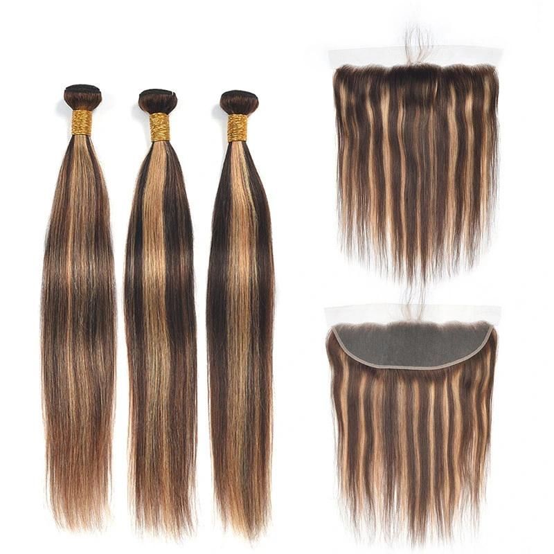 Brazilian Indian Virgin Hair 100g10A P4/27 Piano Super Double Drawn Hair Body Human Hair Bundles with Closure Frontal 30"