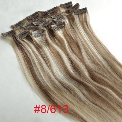 Mixed Color Clip on Hair Extensions Human Hair Clip in Hair Extension (AV-CH009-M8-613)