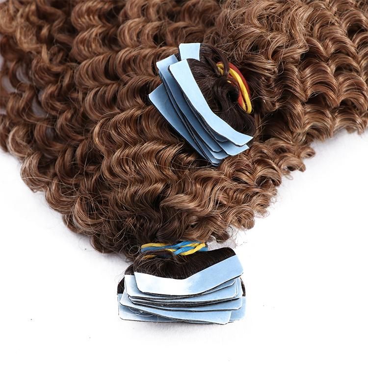Natural Black Ombre Color Brown 4A Kinky Curly Wholesale Virgin Cuticle Tape in Hair Extension