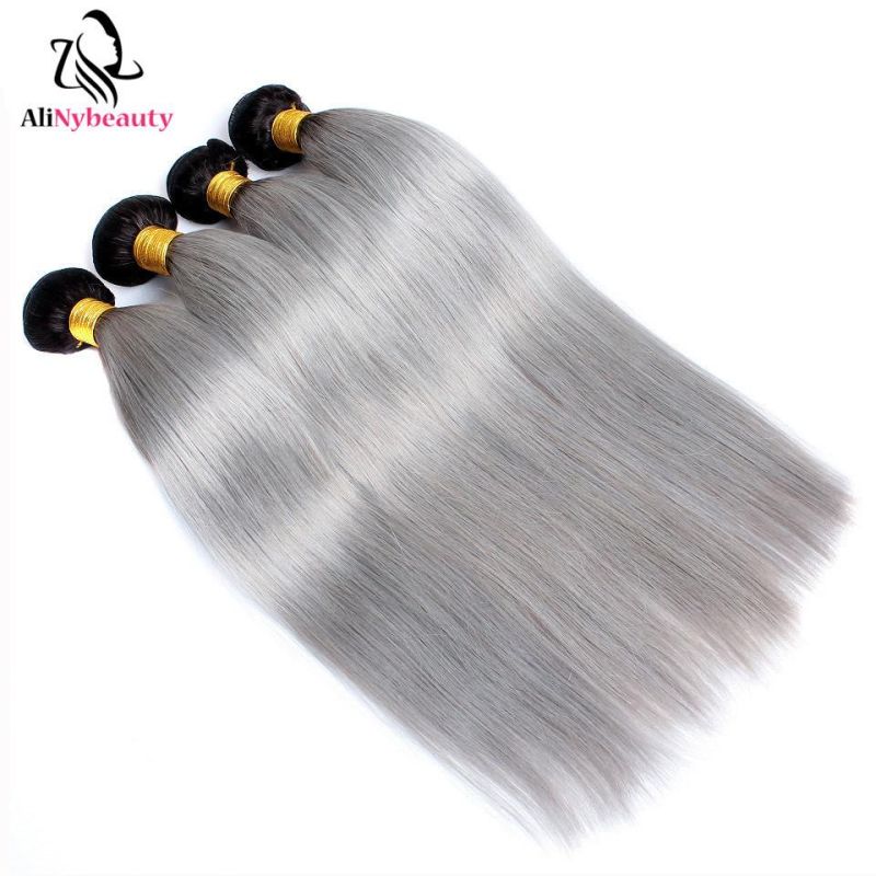 Wholesale 10A Brazilian 1b/Grey Color Straight Human Virgin Silky Hair