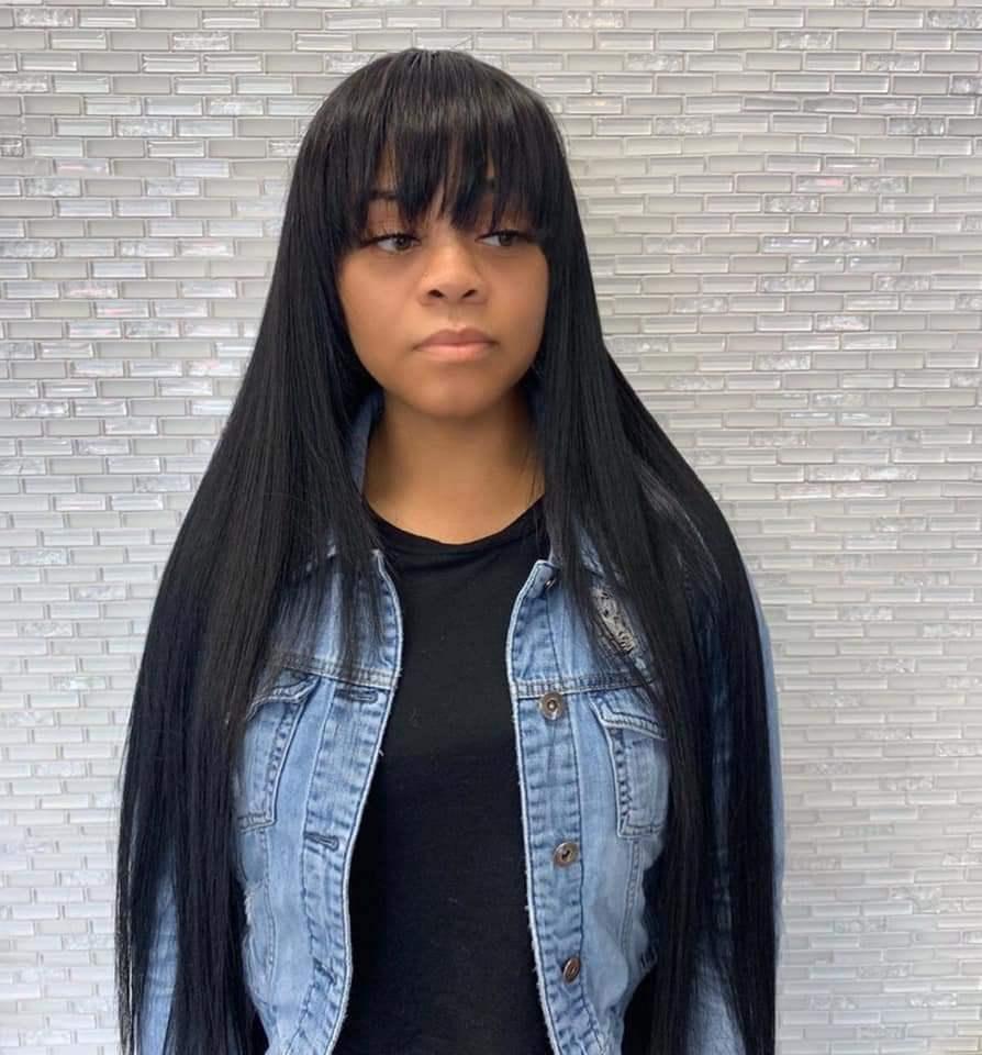 Long Brazilian Hair Cuticle Aligned Human Hair Lace Wig with Bang