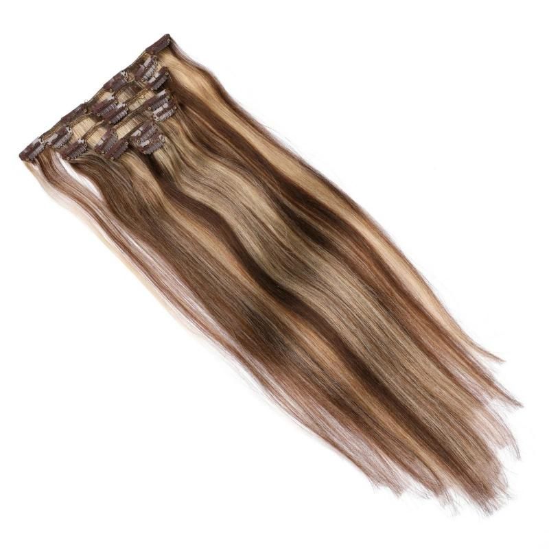 Double Drawn Thick Ends Cuticle Aligned Hair Clip in Hair Extensions #P14/60