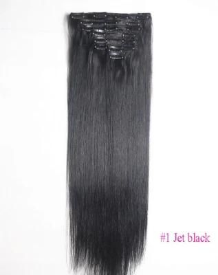 120g 16&quot; Machine Made Remy Hair 8PCS Set Clips in 100% Human Hair Extensions Full Head Set Straight Natural Hair