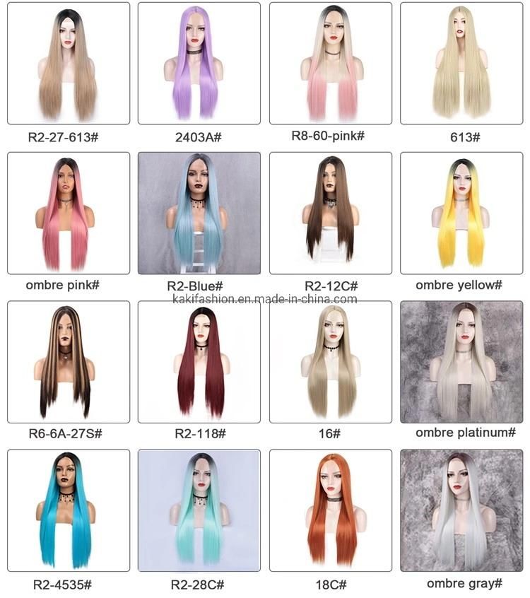 Kaki Hair Cheap Long Straight Front Lace Brown Mixed Blonde Ombre Wigs Synthetic Highlight Hair Wigs