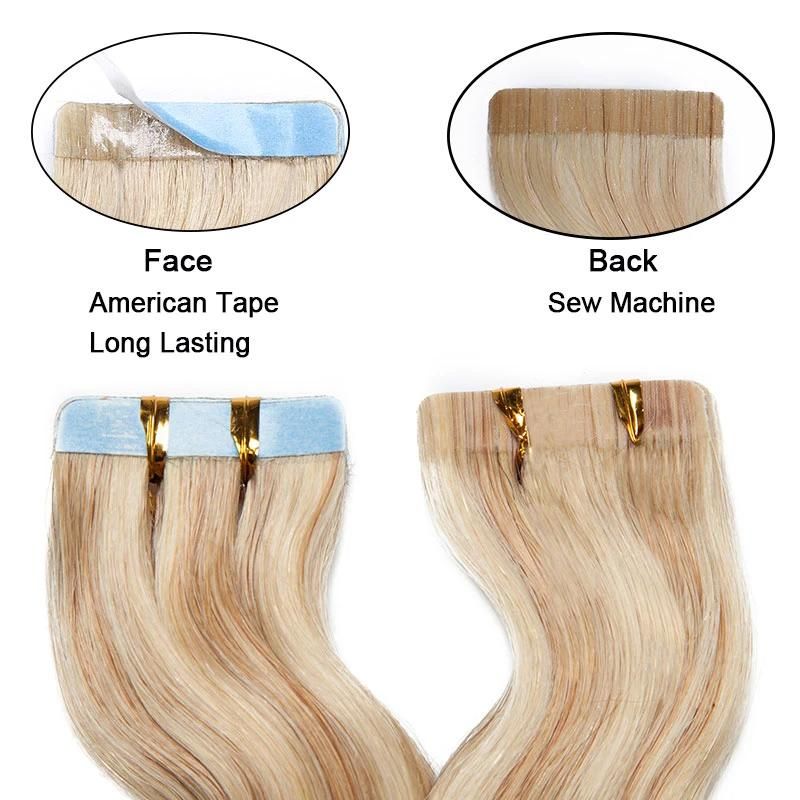 12"-24" 2.5g/PC Remy Human Hair Body Wave Tape in Hair Extensions Adhesive Seamless Hair Weft Blonde Hair 20PC (#60 Platinum Dark Blonde)