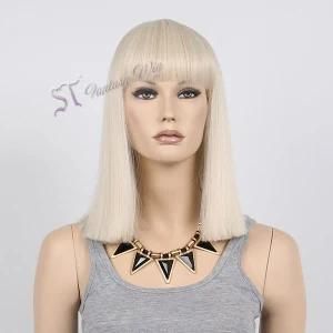Wholesale Wigs China 14 Inches Highlight Blonde MID-Length Japanese Heat Resistant Synthetic Hair Wig for Women