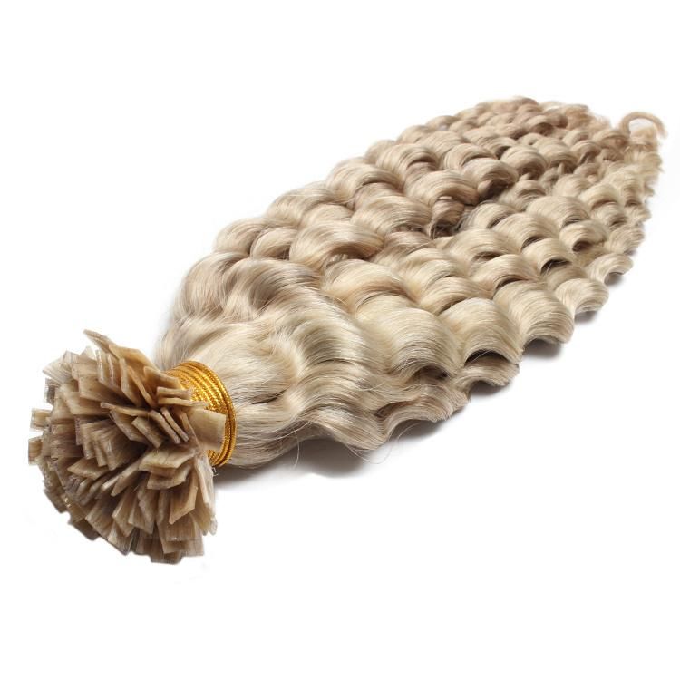 Unprocessed Remy Virgin Human Hair Double Drawn Deep Wave Flat Tip Hair Extensions