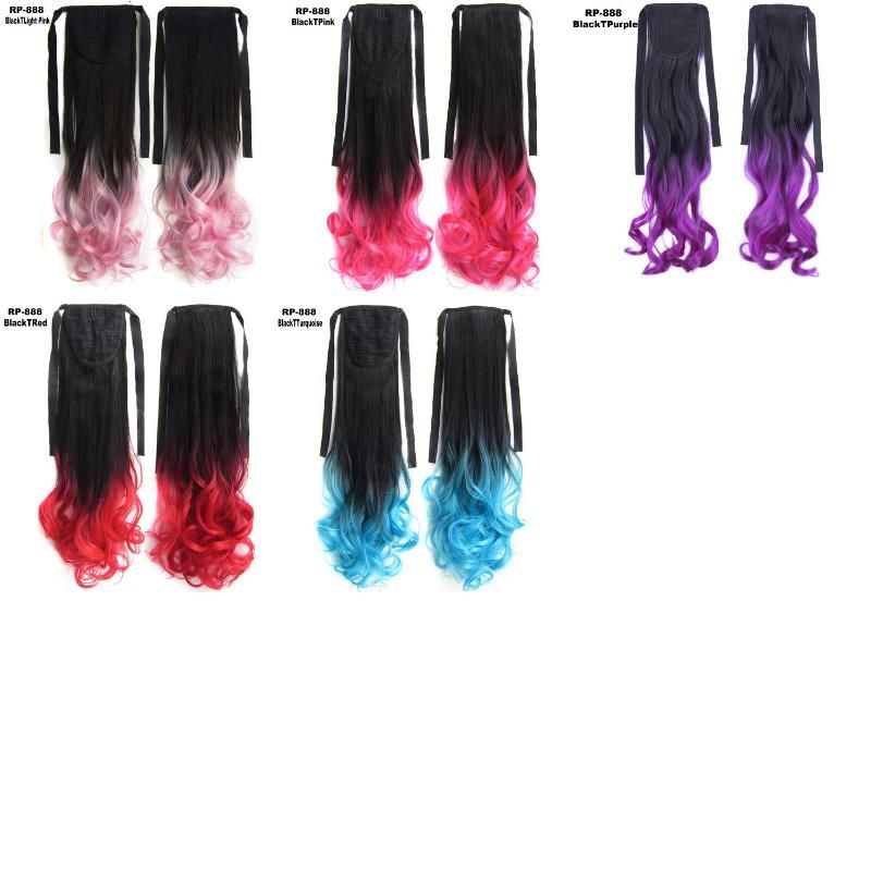 Natural Wavy Ribbon Gradient Color Synthetic Tie up Ponytail Hair Extension