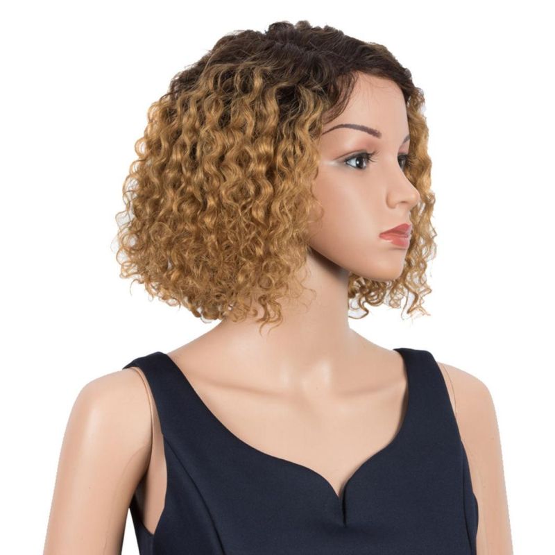 Brown Wine Red Short Water Wave L Part Lace Front Human Hair Wigs Remy Brazilian Hair Lace Front Part Wig Pixie Cut Short Bob Curly Wigs for Black Women