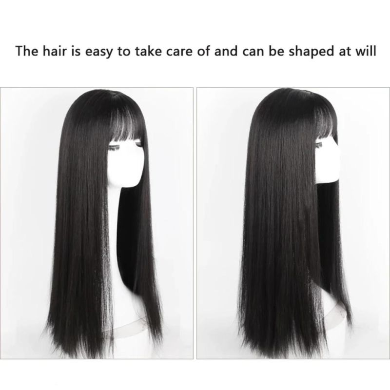Brazilian Human Hair Lace Front Women Wig Female Hair Wigs with Closure with Bang Cosplay Black Long Straight Wig 24 Inch