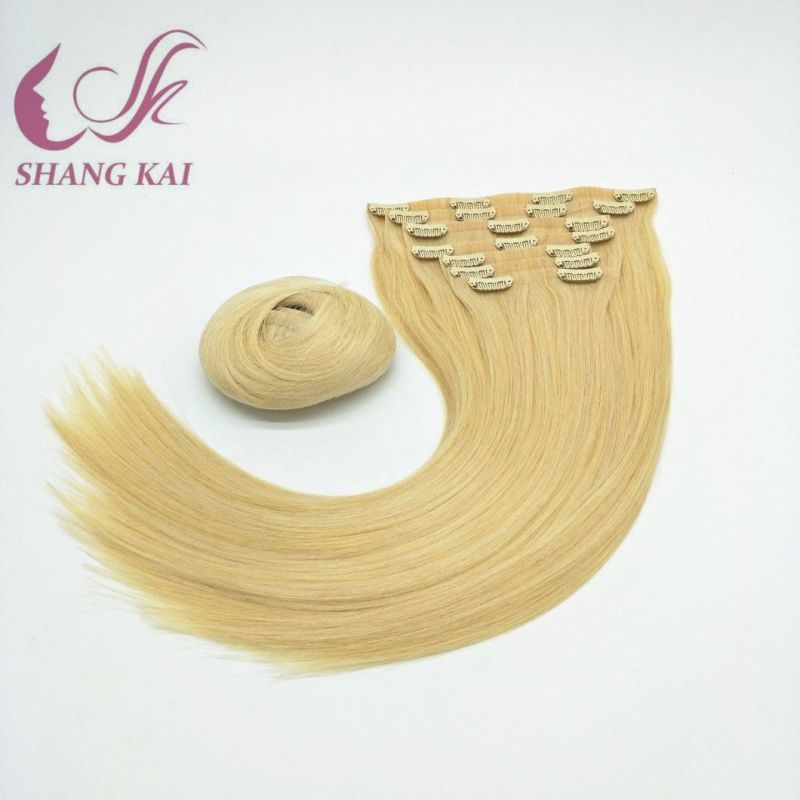 Wholesale Price Blonde Double Weft Brazilian Human Hair Seamless Clip in Hair Extension