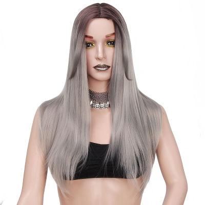 Premium Grey 24inch High Quality Synthetic Long Straight Wigs for Women