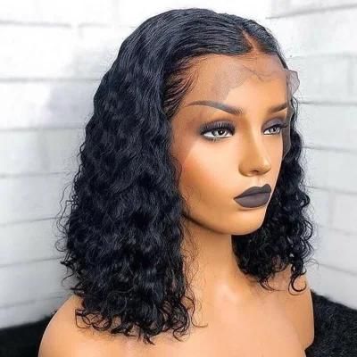 Human Hair Vendor 13X4 4X4 Transparent Lace Short Curly Bob Wig Lace Frontal