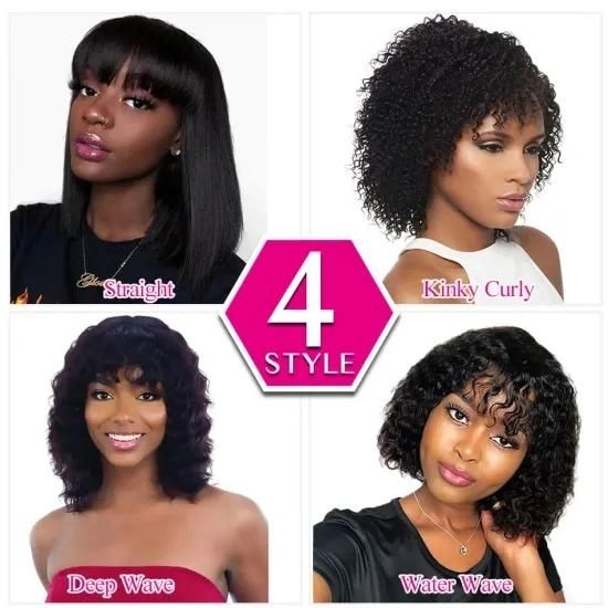 613 Human Hair Wigs with Bangs Brazilian Straight Bob Wig with Bangs for Black Women Highlight Wig Remy Hair Full Machine Wig