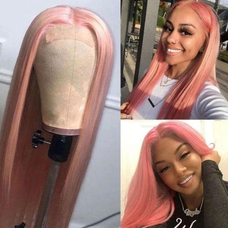 Pink Wig Straight Lace Front Human Hair Wigs for Women Human Hair Brazilian Remy 4X4 Closure Transparent Lace Wigs 20 Inches