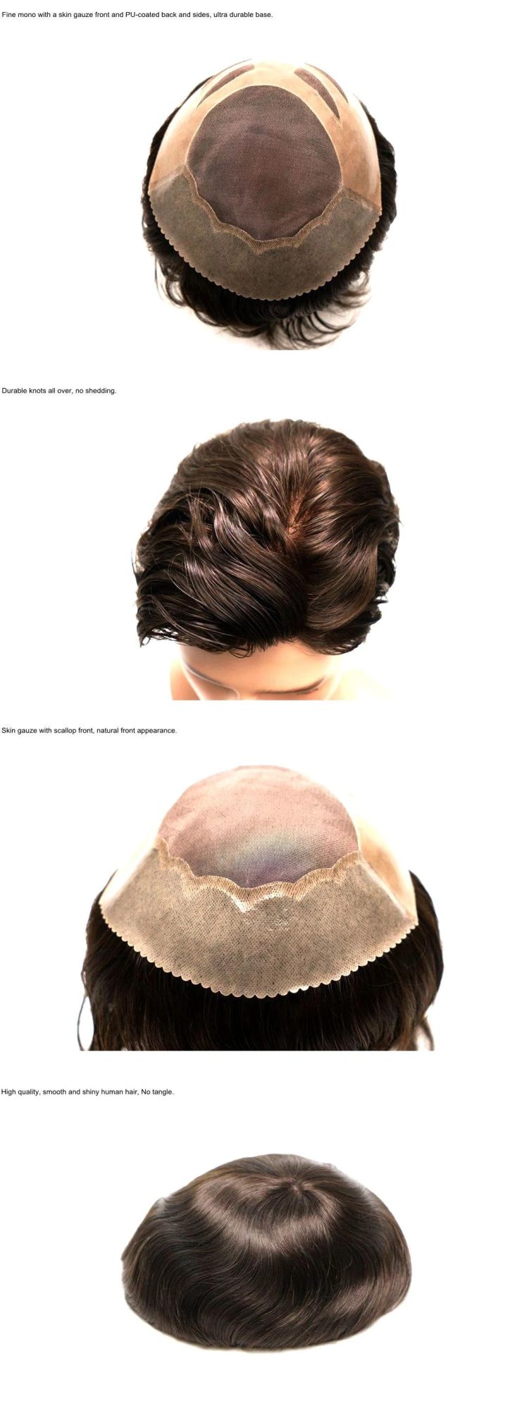 Black Color Natural Durable Human Hair Systems Men′s Toupee