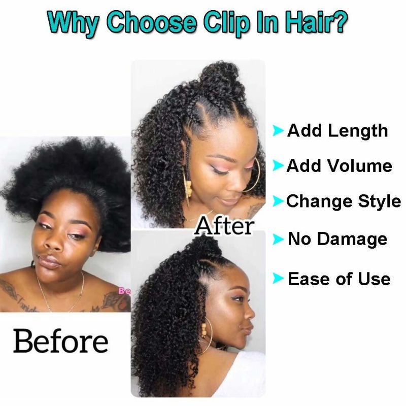Kinky Clips Extensions Brazilian Human Hair Clips-in Extensions