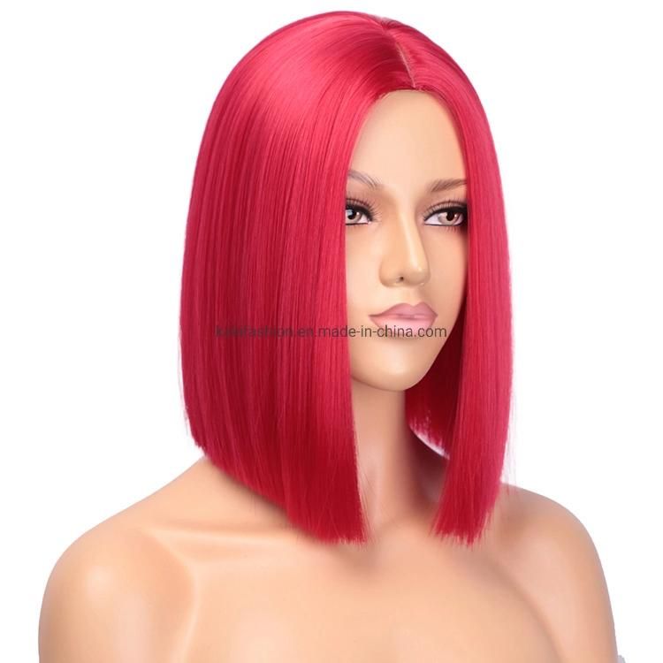 Synthetic Fiber Hair Straight Short Red Bob Wigs Heat Resistant for Cosplay Party