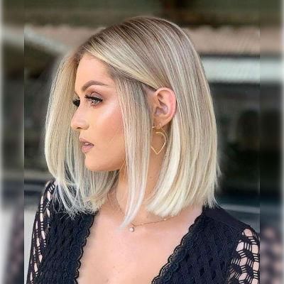 Wholesale MID Part Gradient Blonde Wig Fluffy Synthetic Bob Shorts Wig