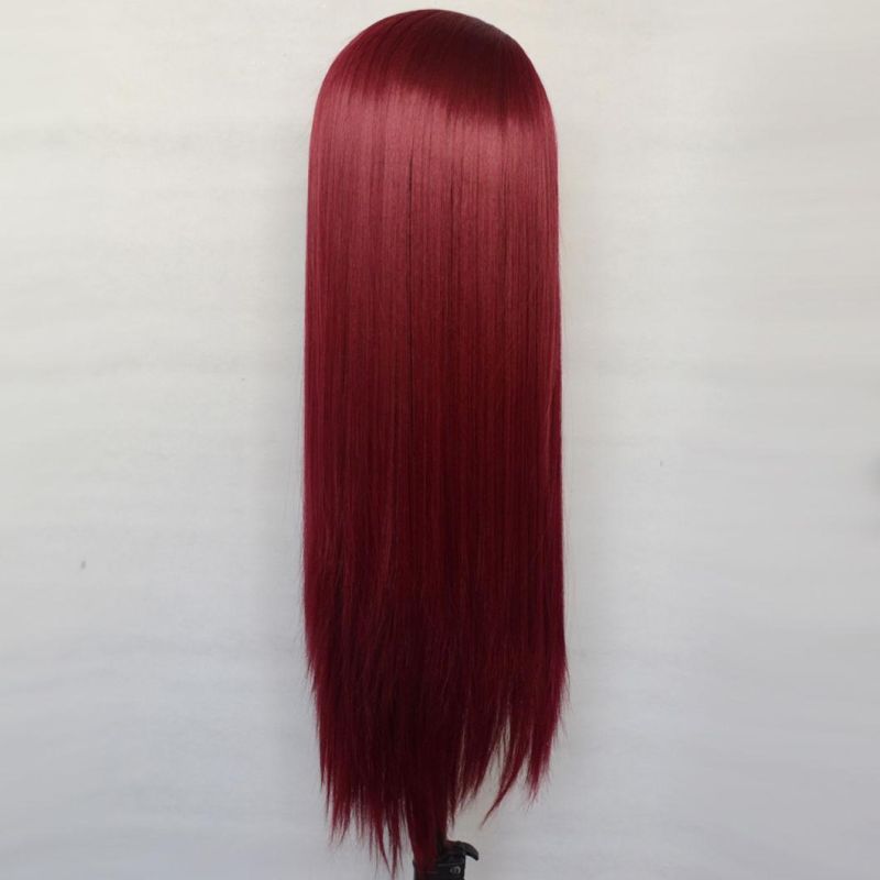 Wine Red Hair Brazilian Human Hair Wigs Lace Front Wig Long Straight Remy Virgin Hair Wig for Women 26 Inches