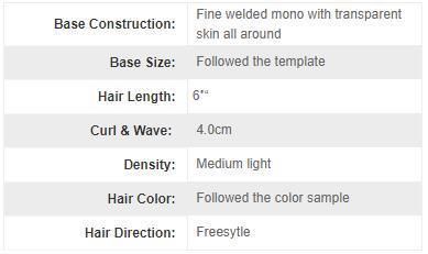 Custom Made High Quality Indian Human Hair Toupee
