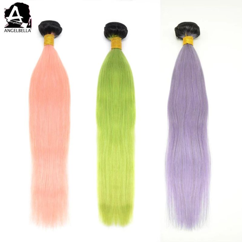 Angelbella Hotsales Human Hair Weft Pink/Green/Purple Chinese Remy Hair Weave