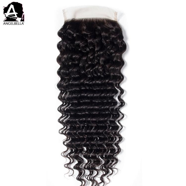 Angelbella Raw Mink Brazilian Virgin Hair Closures 5X5 Deep Wave Lace Closures with Natural Color