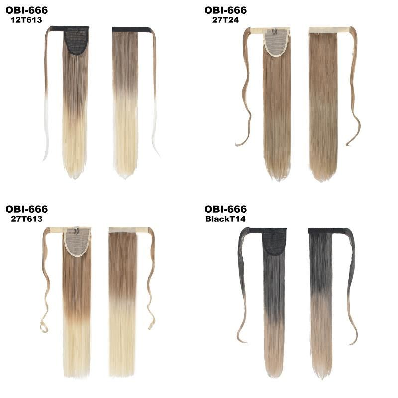 Silky Straight Gradient Color Synthetic Magic Paste Ponytail Hair Extension