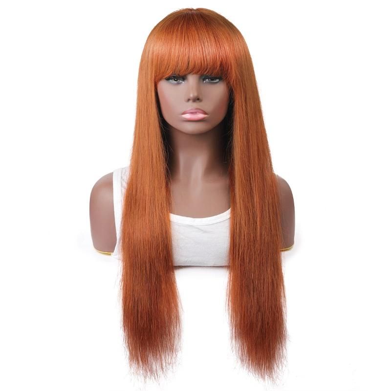 Factory Wholesale Straight Unprocessed Natural Beautiful Long Straight Human Wigs with Bangs Ombre Gingerj#